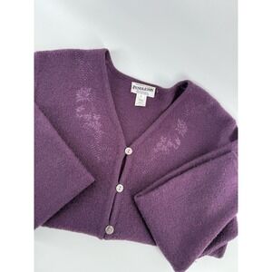 Vtg PENDLETON Sweater Womens Medium Purple Cardigan Wool Grandma Cottage Fisher